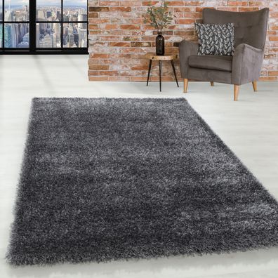 Shaggy Wohnzimmer Teppich Soft Weichem Glanz Garn Einfarbig Grau
