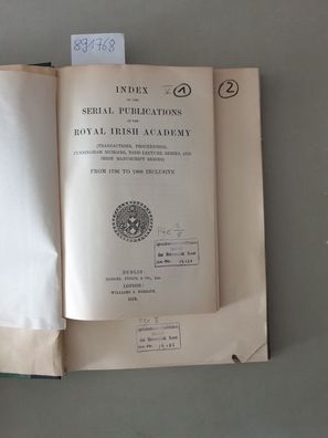 Index to the Serial Publications of the Royal Irish Academy (Transactions, Proceeding