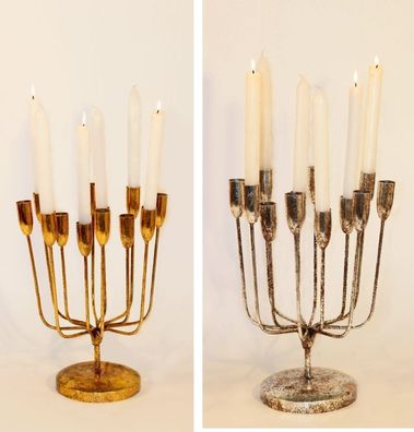 Dekorativer Kerzenständer für 12 Stabkerzen aus Metall in antiksilber