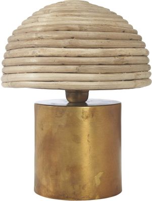 Tischlampe aus Naturfaser Pilzkopf Lamenschirm und Metall natur messing farbend PR Ho