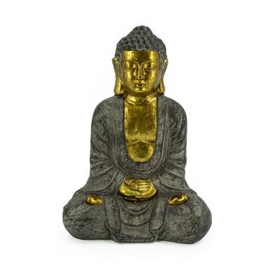 Buddha sitzend Magnesia, gold grau, 26x17,5x37cm