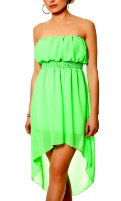 SeXy Miss Damen Vokuhila high low Chiffon Mini Kleid Bandeau Dress XS-S neon grün