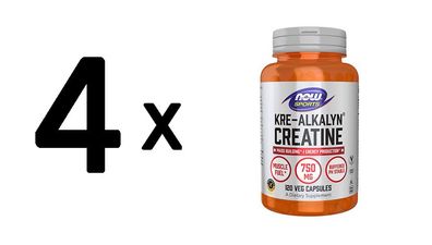 4 x Now Foods Kre-Alkalyn Creatine (120 vcaps) Unflavoured