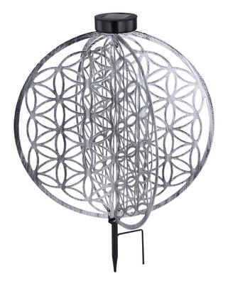 LED Solarleuchte Scheiben im Kugel design mit Dekorstanzung Lebensblume antik silberf