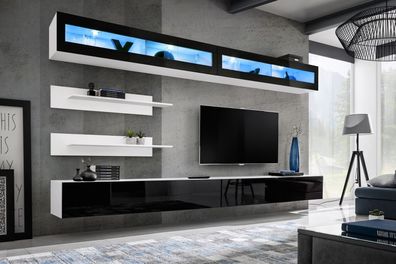 Wohnwand Set 6 tlg Luxus Wohnzimmer TV-Ständer Wand Regal Design Einrichtung