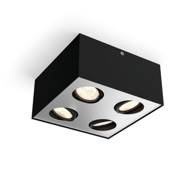 Philips Box moderne LED Deckenleuchte schwarz 4-flg. 2000lm Viererspot 20,2x20,2x10cm