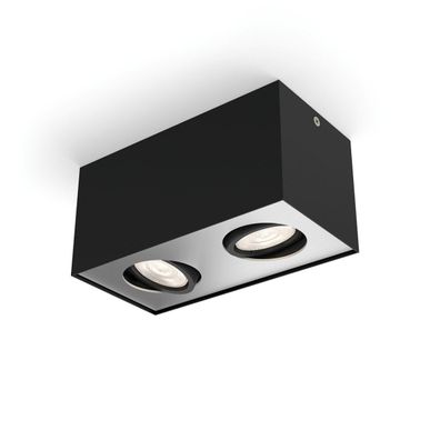 Philips Box moderne LED Aufbauleuchte schwarz 2-flg. 1000lm Doppelspot 20,2x10,2x10cm