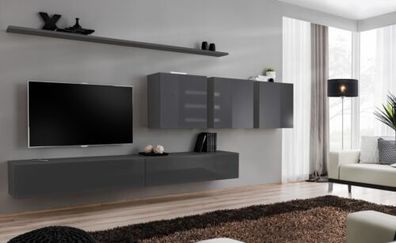 Modern Grau Wohnwand Designer TV-Ständer Sideboard Holzmöbel Schrank Wandschrank