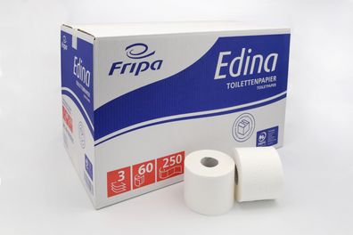 Fripa Edina Toilettenpapier 3-lagig 60 Rollen 250 Blatt Lose im Umkarton