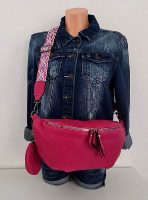 Bauchtasche Cross Body Bag Kunstleder bunter Gurt kleine runde extra Tasche Pink