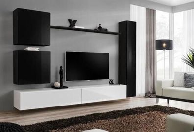 Schwarz Wohnwand Designer Wandschrank TV-Ständer Wohnzimmermöbel Modern Neu