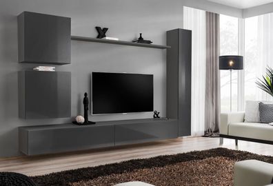 Wohnwand Designer Möbel Grau Wandschrank Luxus Einrichtung Holzmöbel Modern