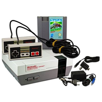 Original NES Konsole + 2 Controller + KABEL + SPIEL RAD RACER - Nintendo ES