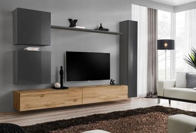 Wandschrank Wohnwand Komplett Set 6tlg Modernes Möbel Sideboard TV-Ständer