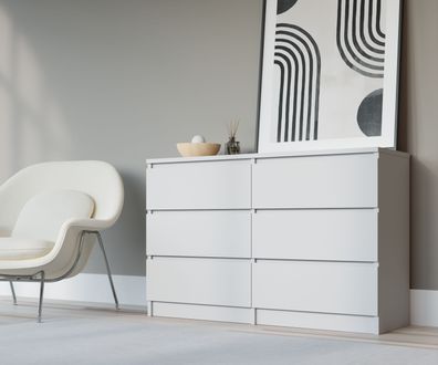 Kommode, Sideboard 6 Schubladen in weiß matt H: 78 cm, B: 120 cm, T: 39 cm