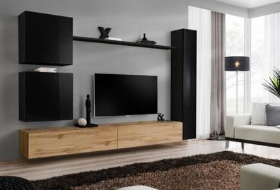 Wohnzimmer Luxus Einrichtung Wohnwand Schwarz Wandschrank Holzmöbel Stil Design
