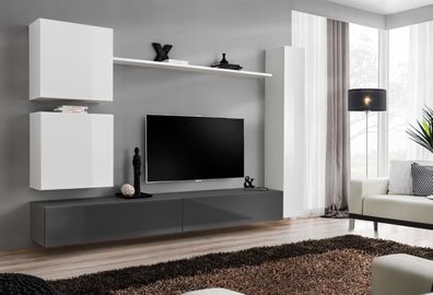 Wohnwand Wandschrank Stil Modern Einrichtung Designer Weiß Regal TV Sideboard