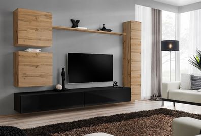 Braun Wandschrank Holzmöbel Designer Wand Regal Sideboard TV-Ständer Set