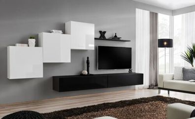 Wohnwand Schwarz Komplett TV-Ständer Wandregal Luxus Wandschrank Design