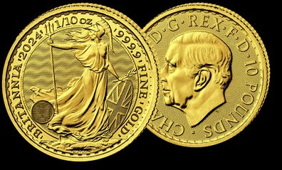 Goldmünze Britannia 2024 1/10 oz Charles 999.9 Gold Royal Mint Großbritannien