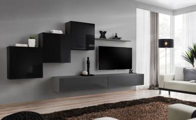 Wohnzimmer Set Wandregal TV-Ständer Grau Wohnwand Luxus Schrank Design 6tlg. Neu