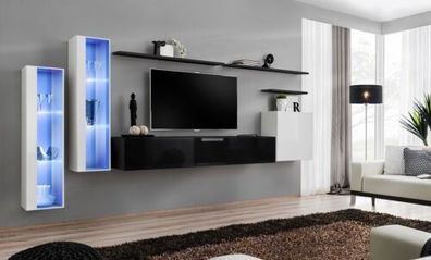 Wohnzimmer Schwarz Set Wandschrank Vitrine Luxus Wohnwände TV-Ständer Design Neu