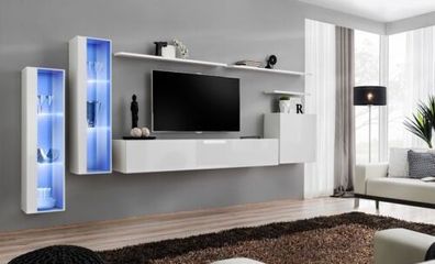 Weiß Komplett Wohnwand TV-Ständer Design Wohnzimmer Luxus Schrank Wandschrank