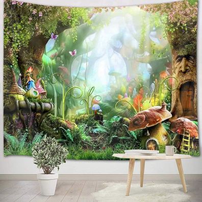 Grüner Dschungel-Wandteppich, 150 x 130 cm, Wald, Wandverkleidung, Fantasie,
