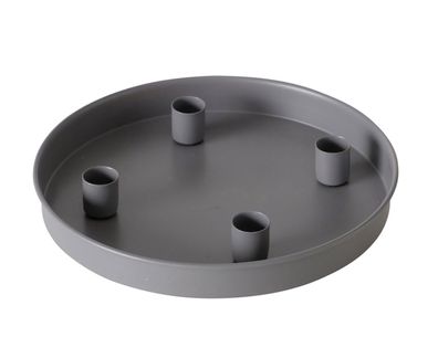 Magnet Kerzen Tablett 25 cm rund - grau - Metall Advents Kranz Stabkerzen Ständer