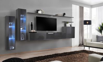 Grau Wohnwand Wohnzimmer Wandregal TV-Ständer Luxus Garnitur Einrichtung Moderne