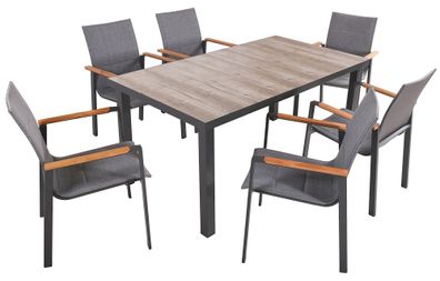 7-tlg. Alu Tischgruppe RANA Set Garten Sitzgruppe Outdoor Grau Metall Kunststoff