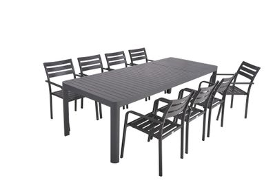 Tischgruppe AMIRA Set 03 9-tlg Garten Sitzgruppe Outdoor Grau Metall Möbel