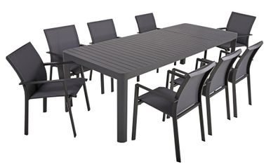 9-tlg Alu Tischgruppe AMIRA Set Garten Sitzgruppe Outdoor Grau Metall Kunststoff