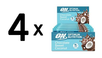 4 x Optimum Nutrition Coconut Protein Bar (12x59g) Chocolate Sweet Coconut