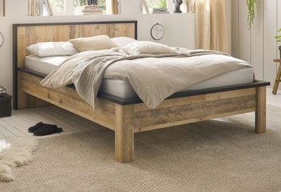 Bett Einzelbett in Used Wood Liegefläche 140 x 200 cm Bettgestell mit Kopfteil Stove