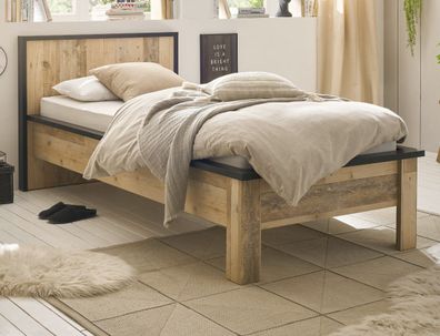 Bett mit Kopfteil Einzelbett Liegefläche 90 x 200 cm Bettgestell in Used Wood Stove
