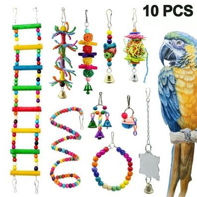 Vogelspielzeug, 10 Stück Papageienspielzeug Kauspielzeug Vögel Spielzeug Holz