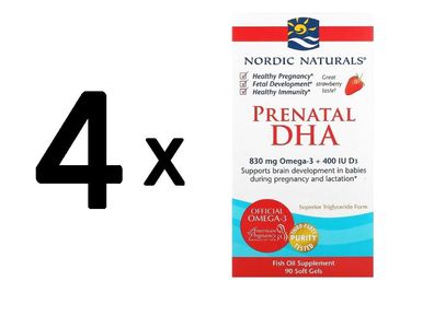 4 x Prenatal DHA, 830mg Strawberry - 90 softgels