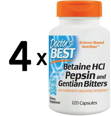 4 x Betaine HCl Pepsin & Gentian Bitters - 120 caps