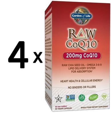 4 x RAW CoQ10, 200mg - 60 vcaps