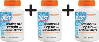 3 x Betaine HCl Pepsin & Gentian Bitters - 360 caps