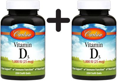 2 x Vitamin D3, 1000 IU - 250 softgels