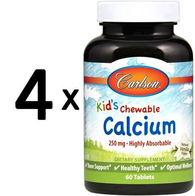 4 x Kid's Chewable Calcium, 250mg Natural Vanilla - 60 tabs