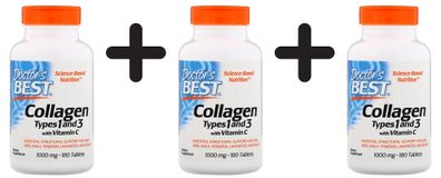 3 x Best Collagen Types 1 & 3, 1000mg - 180 tabs