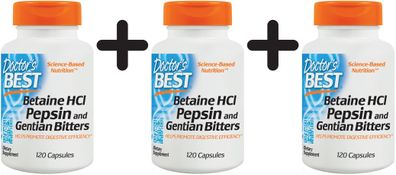3 x Betaine HCl Pepsin & Gentian Bitters - 120 caps