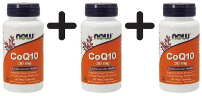 3 x NOW Foods CoQ10, 30mg - 60 vcaps