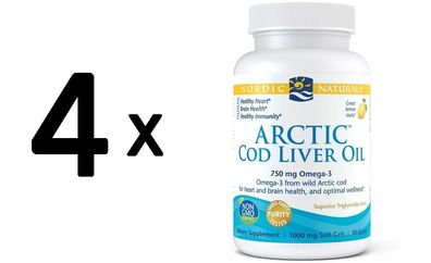 4 x Arctic Cod Liver Oil, 750mg Lemon - 90 softgels