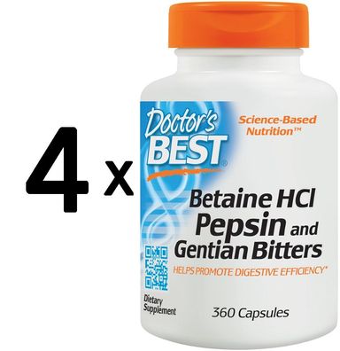 4 x Betaine HCl Pepsin & Gentian Bitters - 360 caps