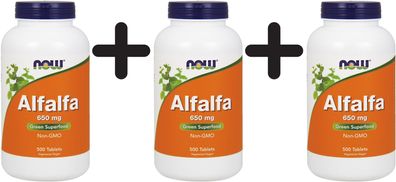 3 x NOW Foods Alfalfa, 650mg - 500 tablets