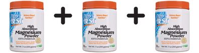 3 x High Absorption Magnesium Powder, 100% Chelated - 200g